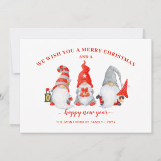 Cute Gnome Trio Custom Christmas Holiday Card