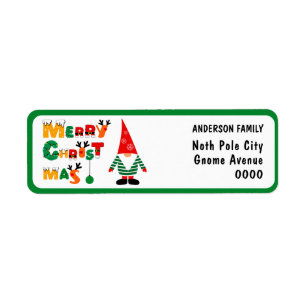Cute Gnome Whimsical Fonts Xmas Return Address