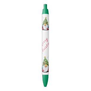 Cute Gnome with Christmas Tree Hat and Gift Blue Ink Pen