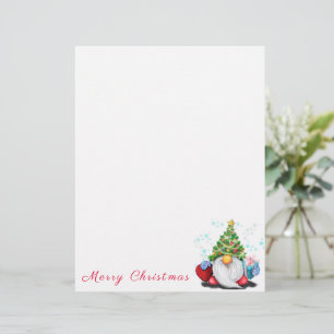 Cute Gnome with Christmas Tree Hat and Gift Custom Letterhead