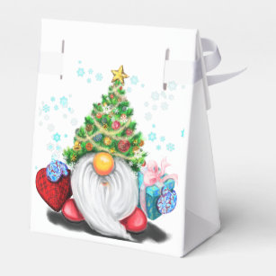 Cute Gnome with Christmas Tree Hat and Gift - Favour Box