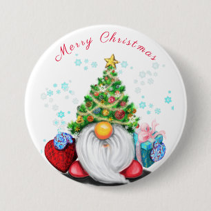 Cute Gnome with Christmas Tree Hat and Gift - Fun  7.5 Cm Round Badge