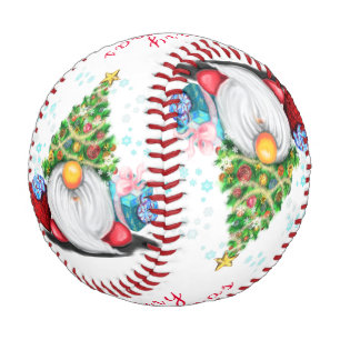Cute Gnome with Christmas Tree Hat and Gift - Fun  Baseball