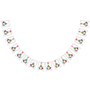 Cute Gnome with Christmas Tree Hat and Gift - Fun  Bunting