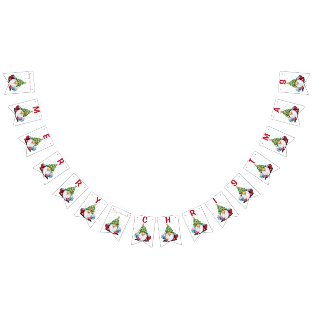 Cute Gnome with Christmas Tree Hat and Gift - Fun  Bunting (All)