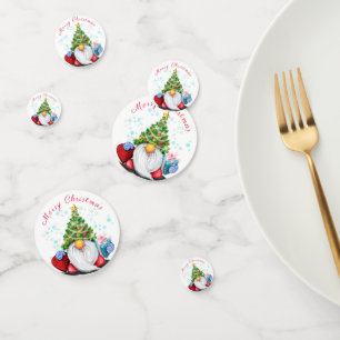 Cute Gnome with Christmas Tree Hat and Gift - Fun Confetti