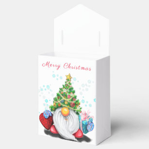Cute Gnome with Christmas Tree Hat and Gift - Fun  Favour Box
