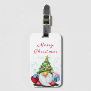 Cute Gnome with Christmas Tree Hat and Gift - Fun Luggage Tag