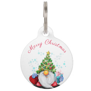 Cute Gnome with Christmas Tree Hat and Gift - Fun  Pet Tag