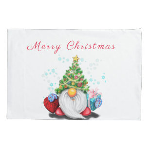 Cute Gnome with Christmas Tree Hat and Gift - Fun  Pillowcase
