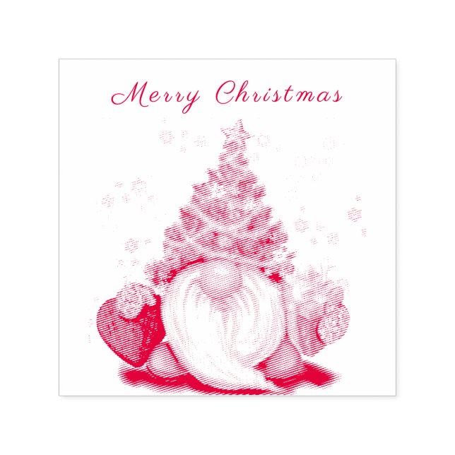 Cute Gnome with Christmas Tree Hat and Gift - Fun  Self-inking Stamp (Design)