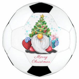 Cute Gnome with Christmas Tree Hat and Gift - Fun  Soccer Ball
