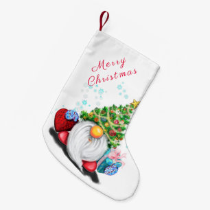 Cute Gnome with Gift Christmas Stocking