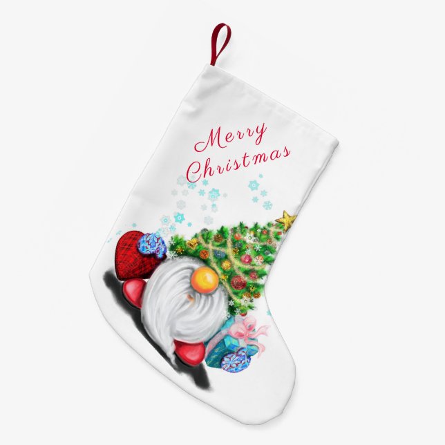 Cute Gnome with Gift Christmas Stocking (Front (Hanging))