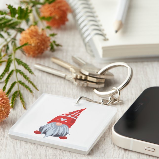 Cute Gnome with Heart Hat Key Ring (Front Right)