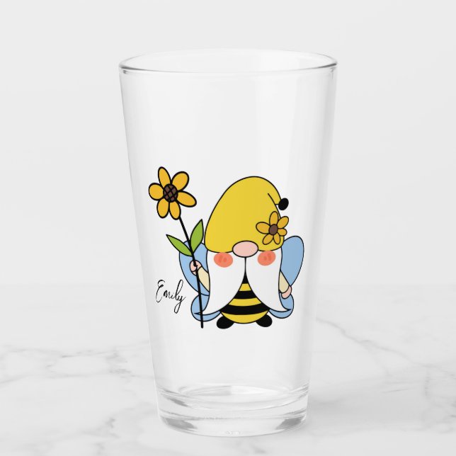 Cute Gnome with Sunflowers Glass (Front)