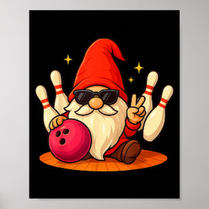 Cute Gnome With Sungles Gnome Playing Bowling Men  Poster