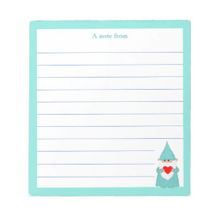 Cute Gnome with Turquoise Frame Lined Notepad