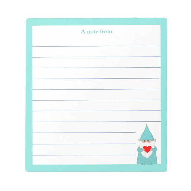 Cute Gnome with Turquoise Frame Lined Notepad (Front)
