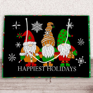 Cute Gnomes and Snowflakes Christmas Holidays Large Gift Bag