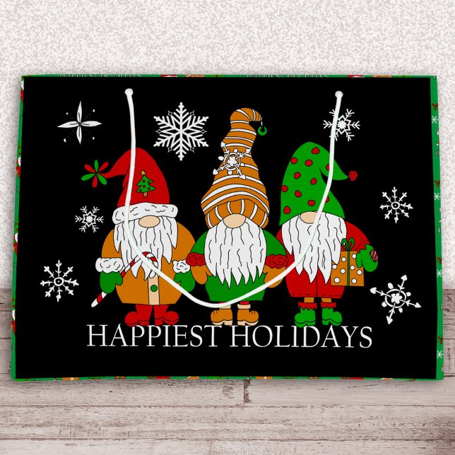 Cute Gnomes and Snowflakes Christmas Holidays Large Gift Bag (Creator Uploaded)