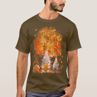 Cute Gnomes Autumn Fall Tree Thanksiving Pumpkin W T-Shirt