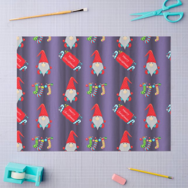 Cute Gnomes, Blue Christmas Tissue Paper (Craft)