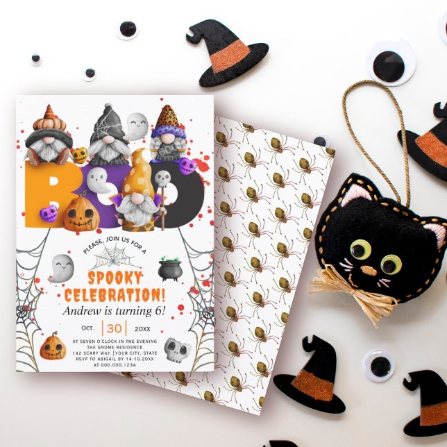 Cute gnomes BOO Halloween kids birthday Invitation (Creator Uploaded)