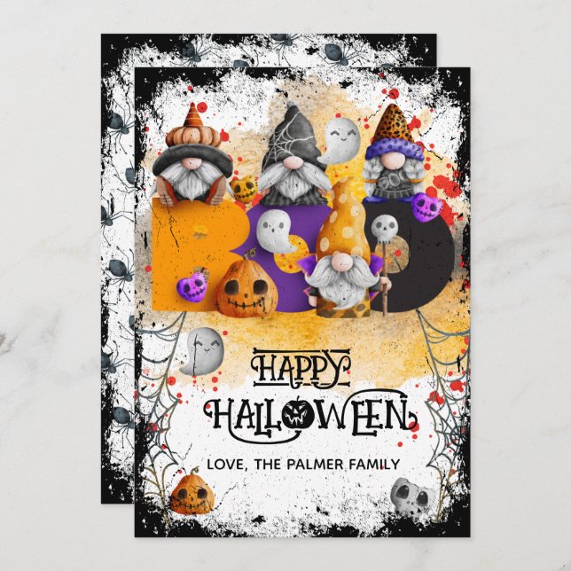 Cute gnomes BOO Happy Halloween  Holiday Card (Front/Back)
