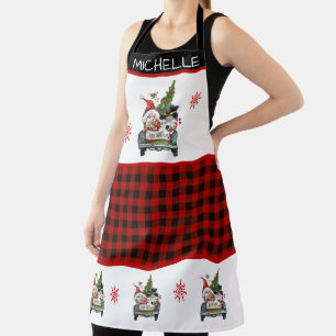 Cute Gnomes bringing home the christmas tree Apron