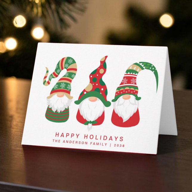Cute Gnomes Christmas Holiday Card (Christmas gnomes bring joy, laughter, and a touch of magic to your holiday season cards)