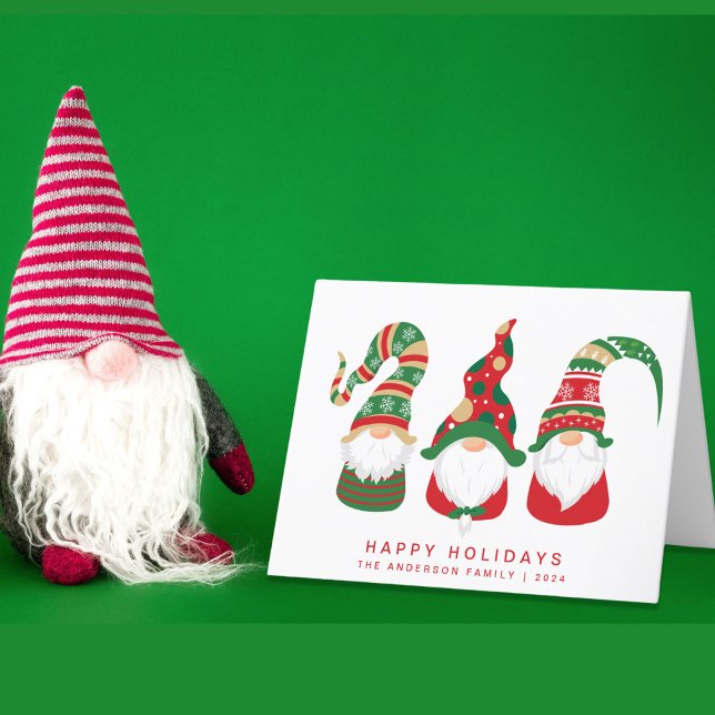Cute Gnomes Christmas Holiday Card (Christmas gnomes bring joy, laughter, and a touch of magic to your holiday season cards)