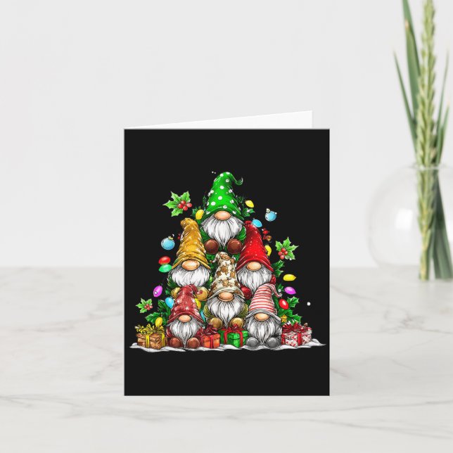 Cute Gnomes Christmas Tree Lights Gnomies Gnome Xm Card (Front)