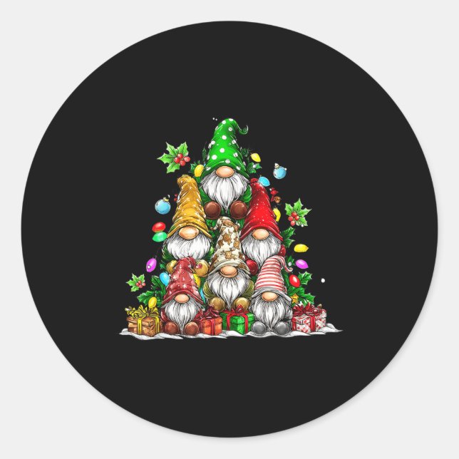 Cute Gnomes Christmas Tree Lights Gnomies Gnome Xm Classic Round Sticker (Front)