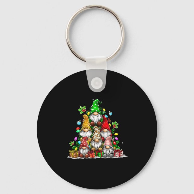 Cute Gnomes Christmas Tree Lights Gnomies Gnome Xm Key Ring (Front)