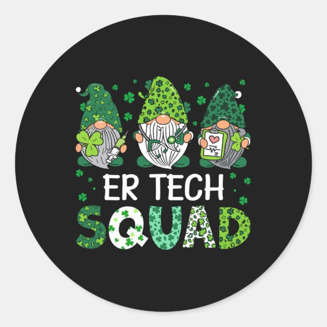 Cute Gnomes Er Tech Squad Funny St Patricks Day  Classic Round Sticker (Front)