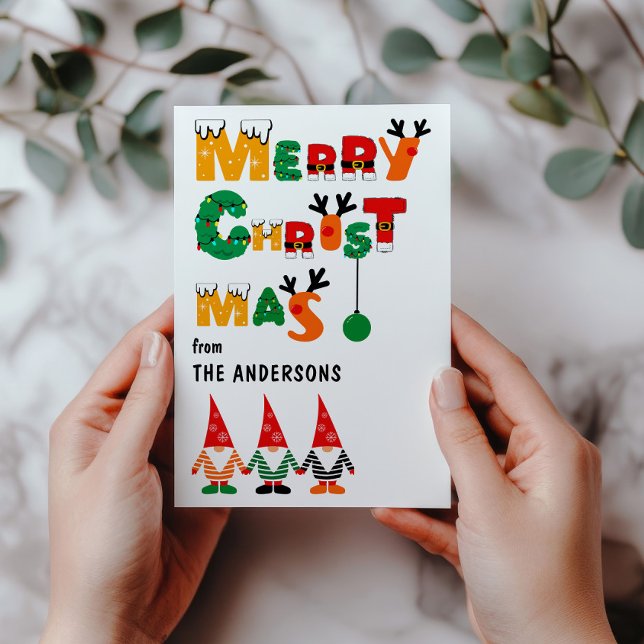 Cute Gnomes Fun Whimsical Fonts Merry Christmas  Holiday Card (Creator Uploaded)