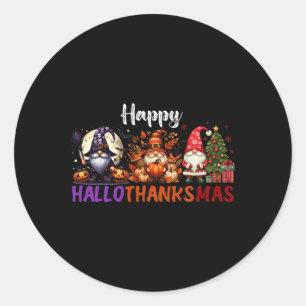 Cute Gnomes Happy Hallothanksmas Halloween Thanksg Classic Round Sticker