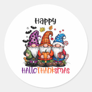 Cute Gnomes Happy Hallothanksmas Halloween Thanksg Classic Round Sticker
