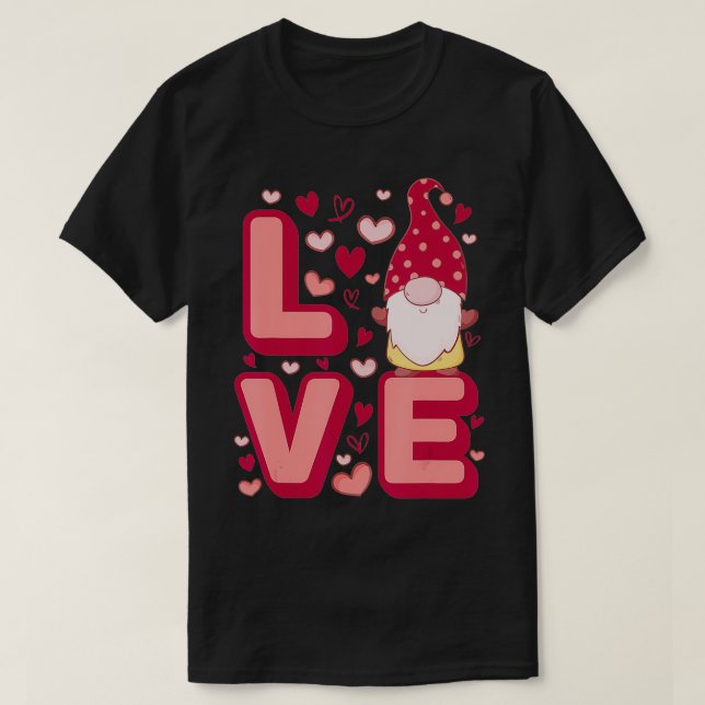 Cute Gnomes Heart Love Happy Valentine's Day  T-Shirt (Design Front)