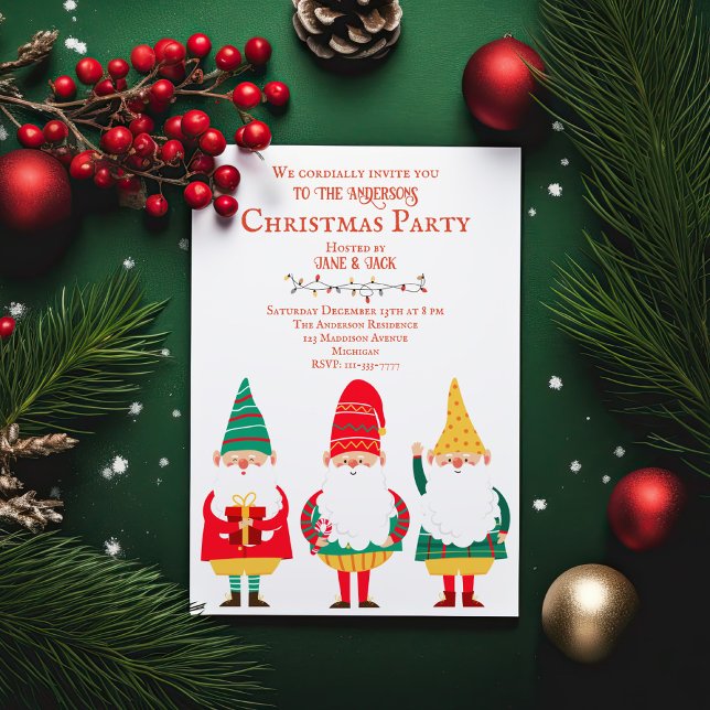 Cute Gnomes HO HO HO Christmas Party Invitation (Creator Uploaded)