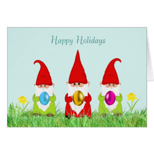 Cute Gnomes Holding Easter Eggs