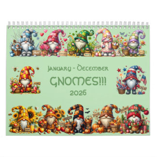Cute Gnomes in Hats 2026 Calendar - Adorable!