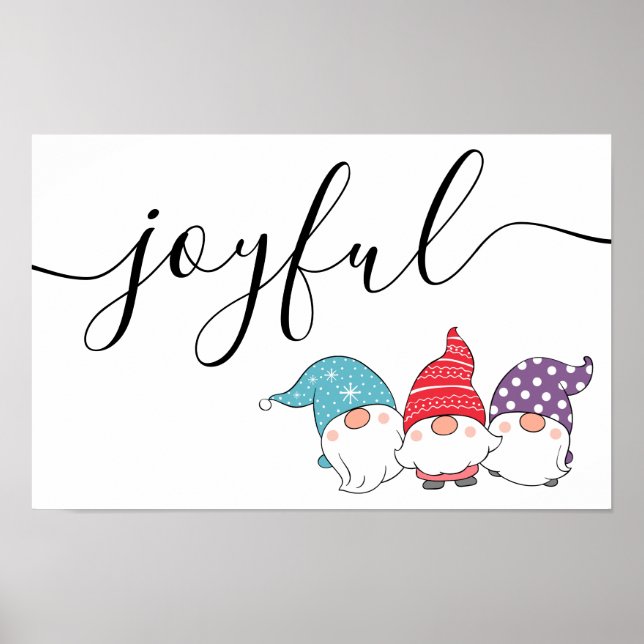 Cute Gnomes Joyful Script Christmas Poster (Front)