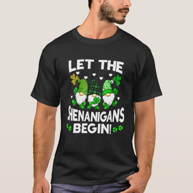 Cute Gnomes Let The Shenanigans Begin Leopard St. T-Shirt (Front)