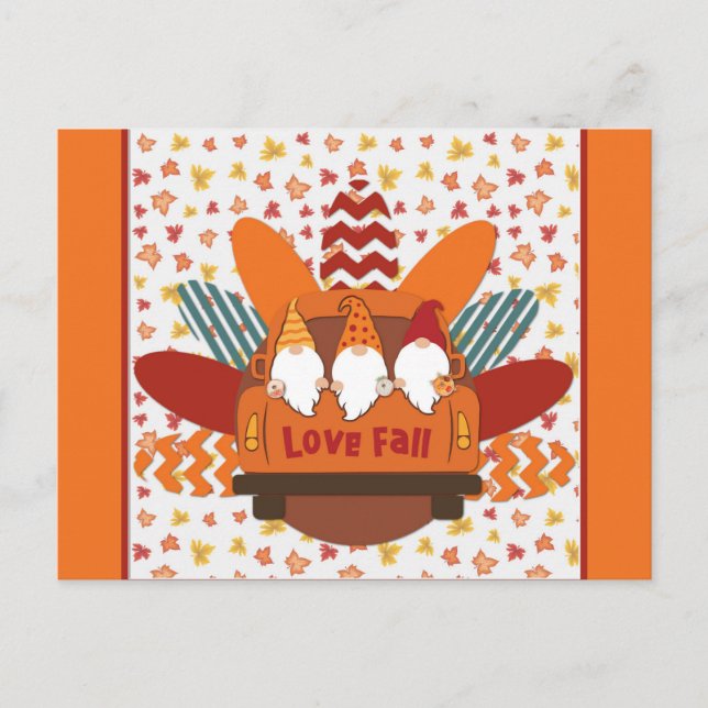 Cute Gnomes Love Fall Autumn Leaves Postcard (Front)