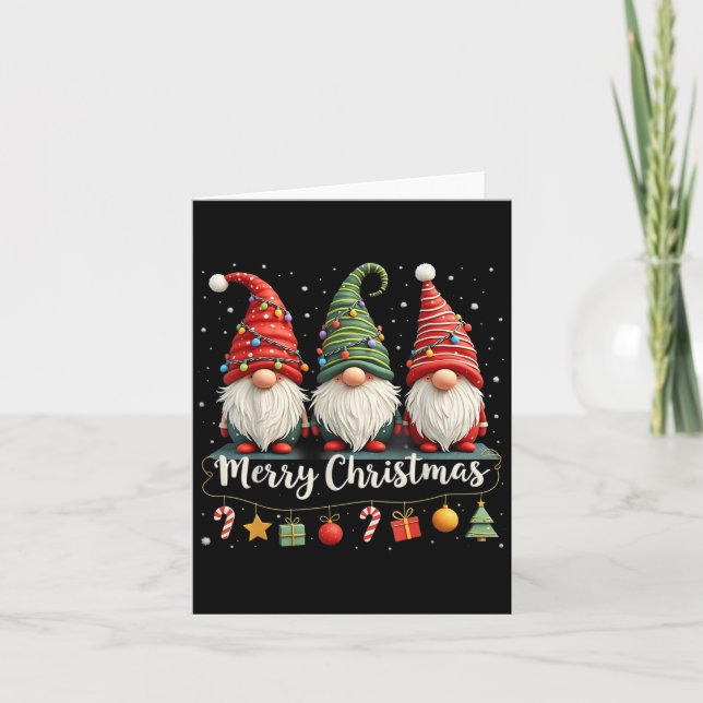 Cute Gnomes Merry Christmas Light Family Gnome Xma Card (Front)