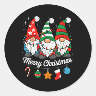 Cute Gnomes Merry Christmas Light Family Gnome Xma Classic Round Sticker