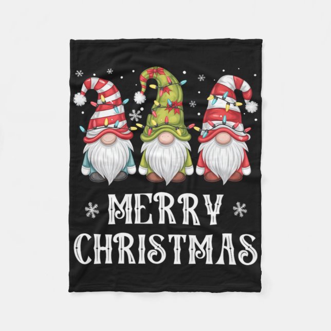 Cute Gnomes Merry Christmas Light Family Gnome Xma Fleece Blanket (Front)