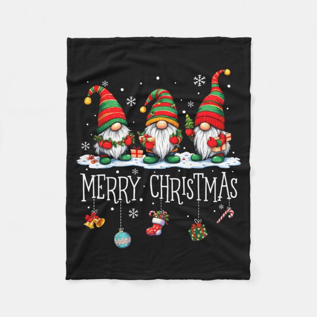 Cute Gnomes Merry Christmas Light Family Gnome Xma Fleece Blanket (Front)
